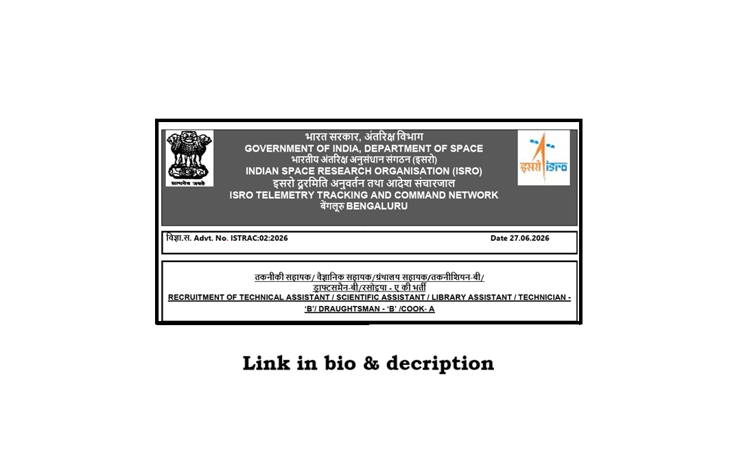 ISRO ISTRAC Recruitment 2026: Apply Now Online for Technical Assistant, Scientific Assistant, Library Assistant, Technician-B, Draughtsman-B | Do Not Miss | CoreAtoZ